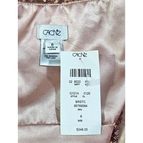 NWT Cache Women Rose Gold Sequined Mermaid NYE Evening Gown Maxi Dress Sz 6 3156 - Picture 7 of 13